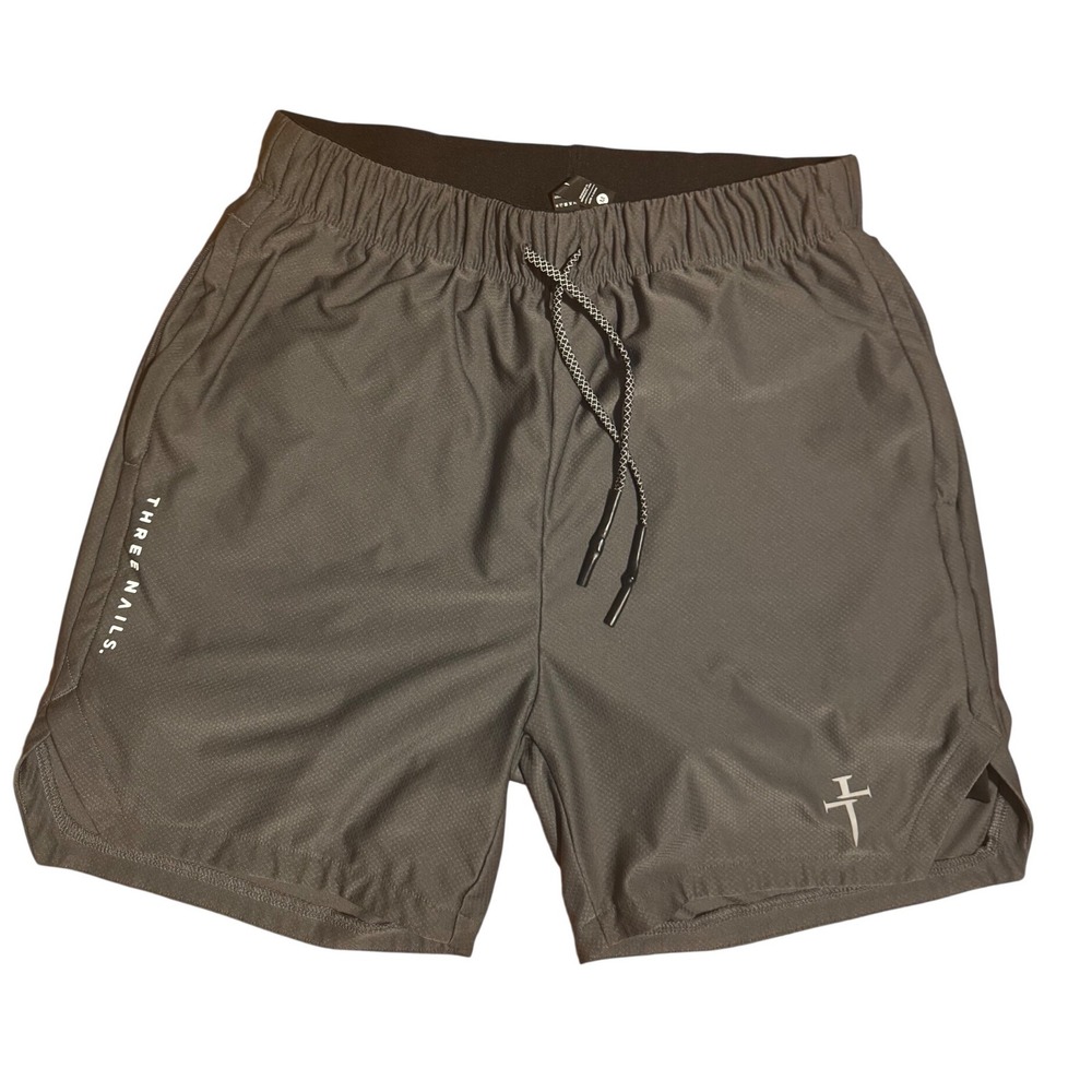 THREE NAILS Men Medium Black Athletic Shorts Running Training Gym Lined Stretch